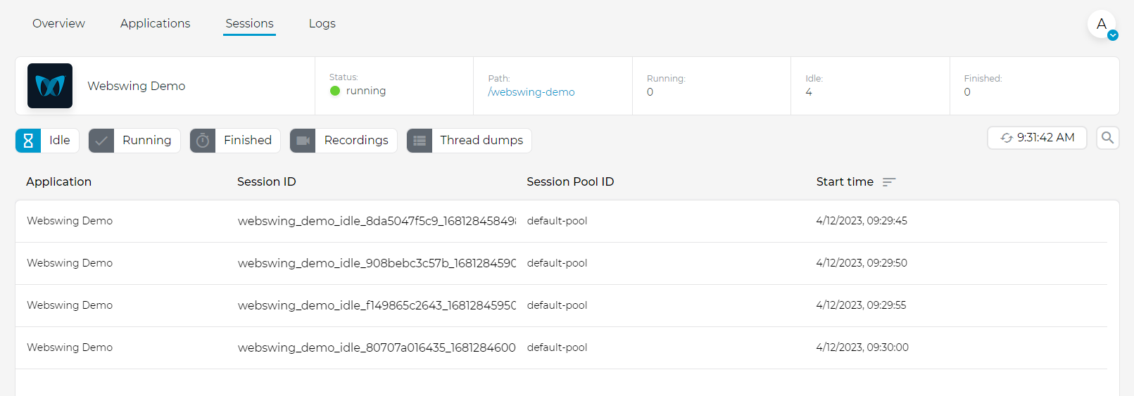 Idle instances list